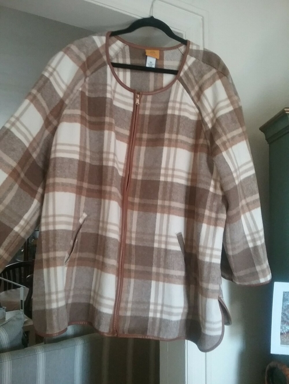 Ruby Rd. Women’s Plaid Zip-Front Coat in Brown and Cream - Picture 1 of 7